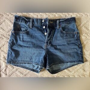 Women’s Dark Wash Jean Shorts - High Rise Slouchy Straight W/ Button Fly, Size 6
